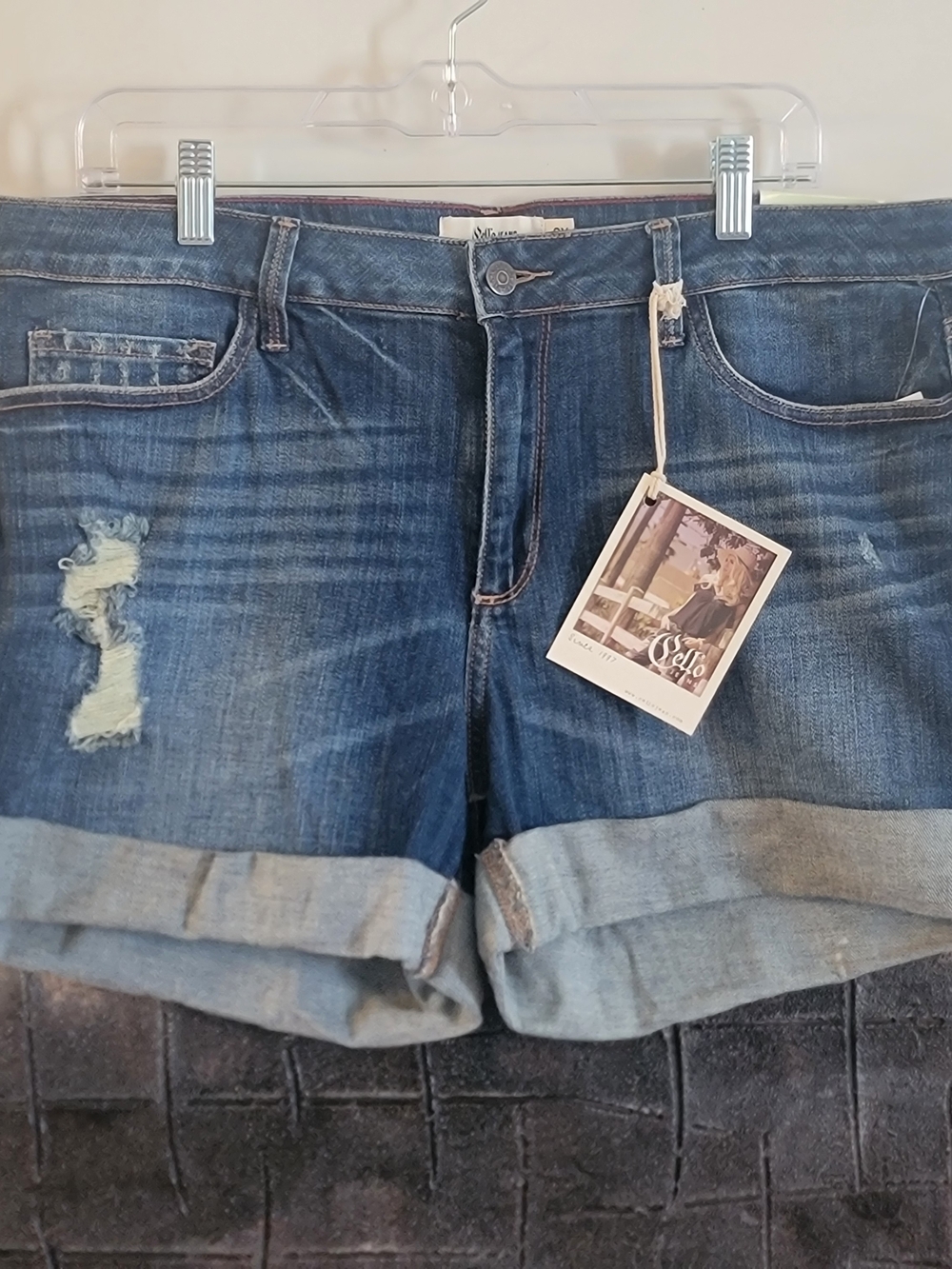 Cello Women's Dark Blue Distressed Roll-Cuff Jean Shorts